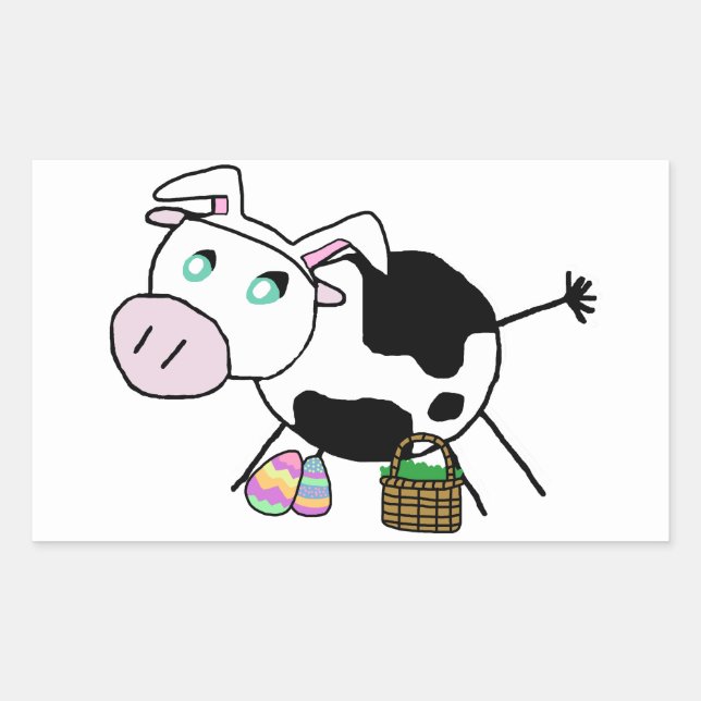 Easter Bunny Cow Rectangular Sticker (Front)