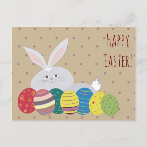 Easter Bunny Cute Cartoon Eggs Colorful Ornate Holiday Postcard
