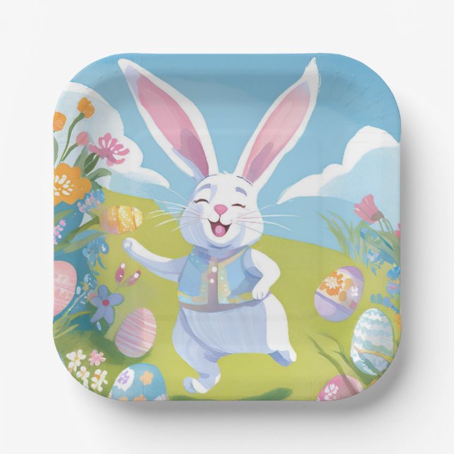 Easter Bunny | Cute Easter Pastel Wildflower Paper Plates (Front)