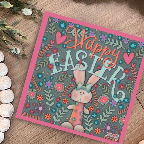 Easter Bunny Cute Fun Floral Inspirivity  Note Card