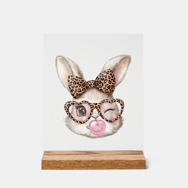 Easter Bunny Cute Glasses Leopard Bunny Rabbit Eas Acrylic Sign (Front)