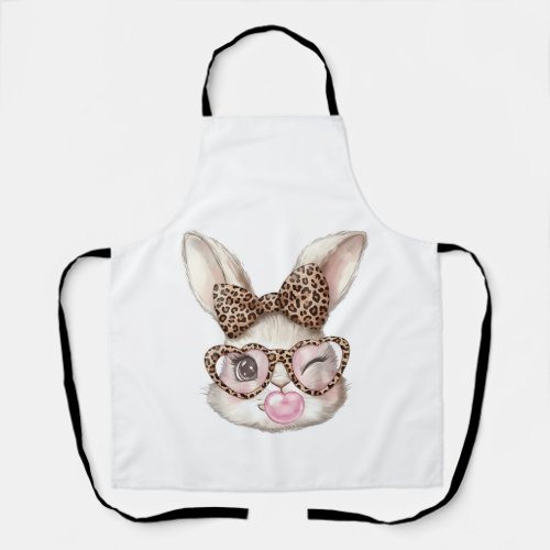 Easter Bunny Cute Glasses Leopard Bunny Rabbit Eas Apron