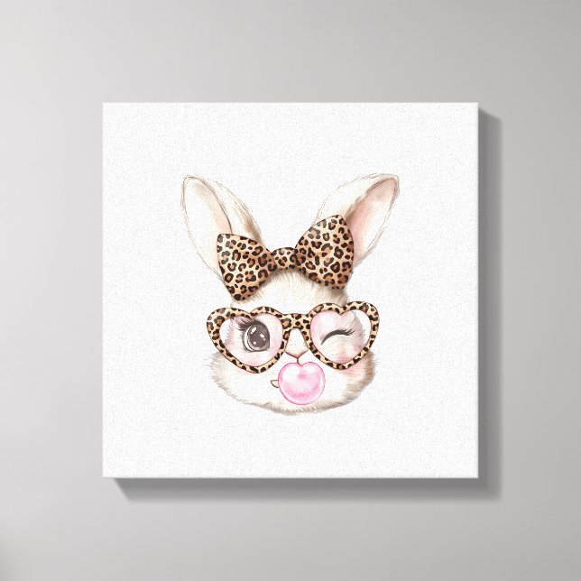 Easter Bunny Cute Glasses Leopard Bunny Rabbit Eas Canvas Print (Front)