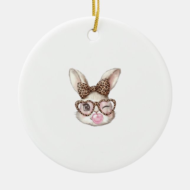 Easter Bunny Cute Glasses Leopard Bunny Rabbit Eas Ceramic Ornament (Front)