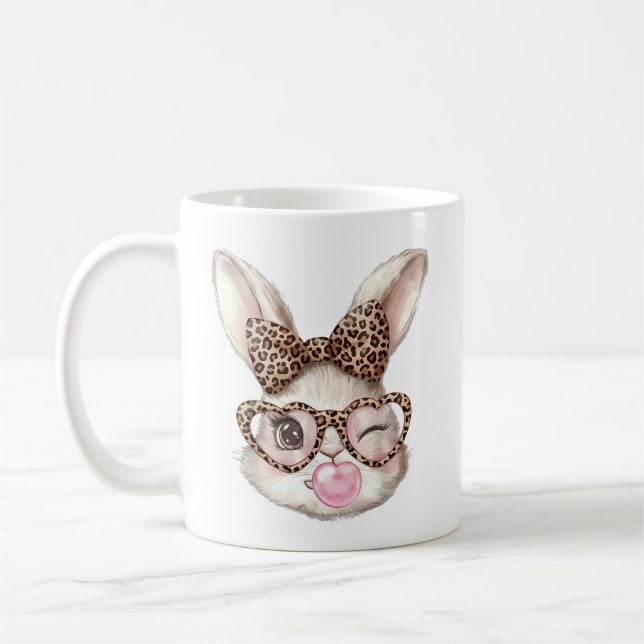 Easter Bunny Cute Glasses Leopard Bunny Rabbit Eas Coffee Mug (Left)