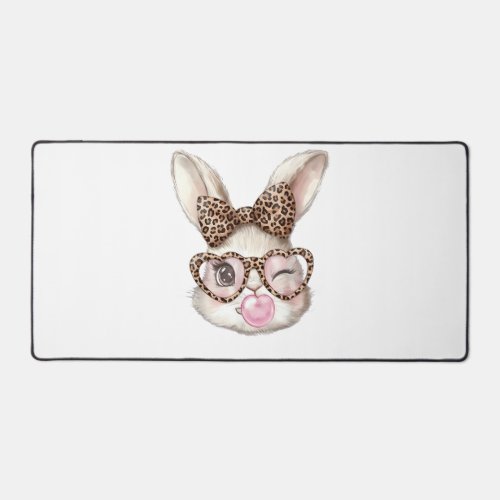 Easter Bunny Cute Glasses Leopard Bunny Rabbit Eas Desk Mat
