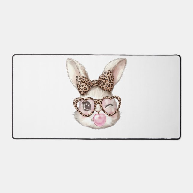 Easter Bunny Cute Glasses Leopard Bunny Rabbit Eas Desk Mat (Front)