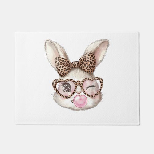 Easter Bunny Cute Glasses Leopard Bunny Rabbit Eas Doormat