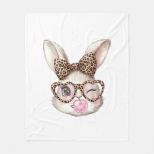 Easter Bunny Cute Glasses Leopard Bunny Rabbit Eas Fleece Blanket