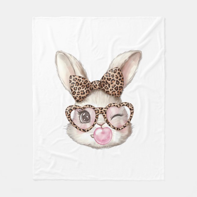Easter Bunny Cute Glasses Leopard Bunny Rabbit Eas Fleece Blanket (Front)
