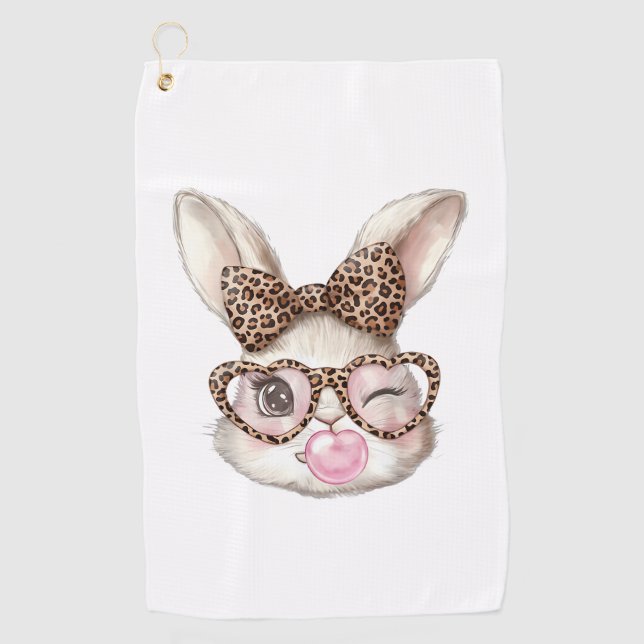 Easter Bunny Cute Glasses Leopard Bunny Rabbit Eas Golf Towel (Front)