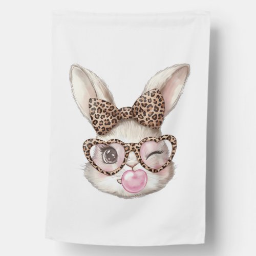 Easter Bunny Cute Glasses Leopard Bunny Rabbit Eas House Flag