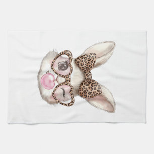 Easter Bunny Cute Glasses Leopard Bunny Rabbit Eas Kitchen Towel