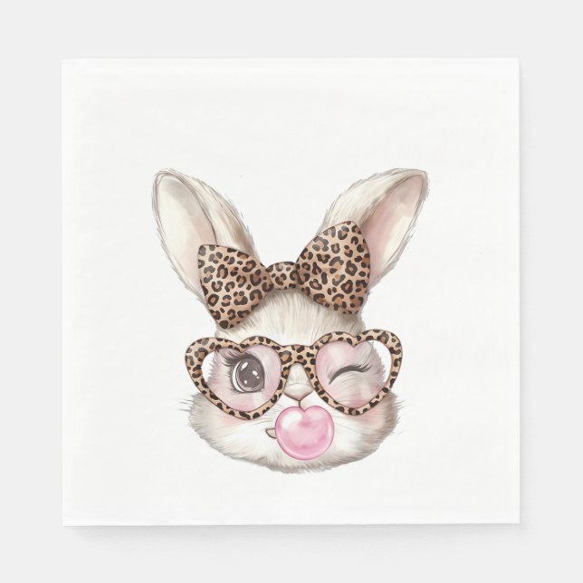 Easter Bunny Cute Glasses Leopard Bunny Rabbit Eas Napkins (Front)