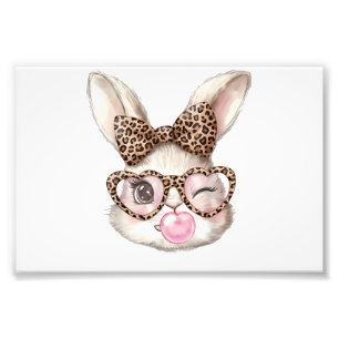 Easter Bunny Cute Glasses Leopard Bunny Rabbit Eas Photo Print
