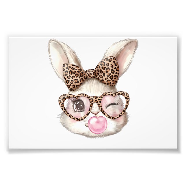 Easter Bunny Cute Glasses Leopard Bunny Rabbit Eas Photo Print (Front)