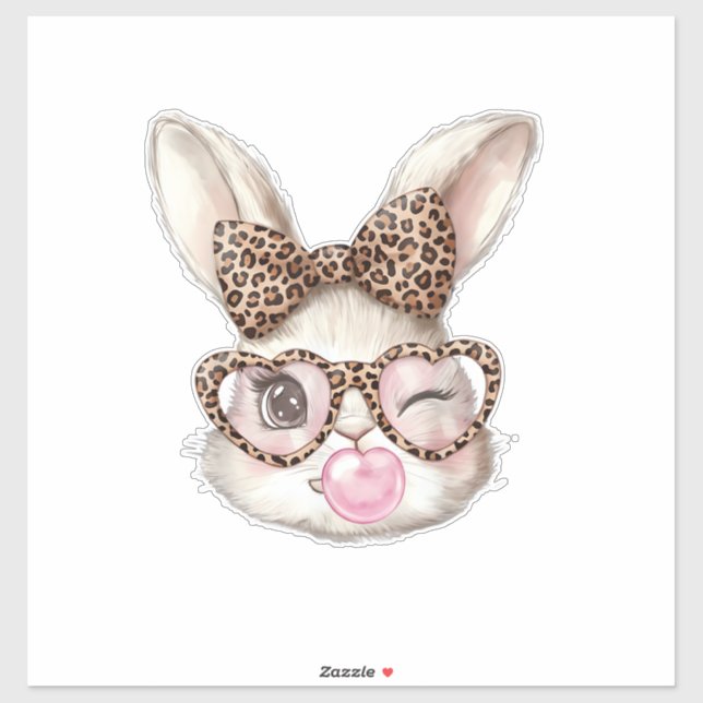 Easter Bunny Cute Glasses Leopard Bunny Rabbit Eas Sticker (Sheet)