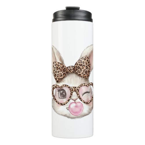 Easter Bunny Cute Glasses Leopard Bunny Rabbit Eas Thermal Tumbler