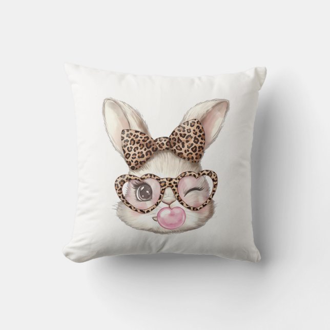 Easter Bunny Cute Glasses Leopard Bunny Rabbit Eas Throw Pillow (Front)