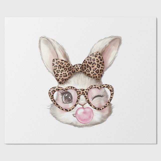 Easter Bunny Cute Glasses Leopard Bunny Rabbit Eas Wrapping Paper (Flat)