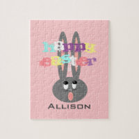 Easter Bunny Cute Pink Personalized Jigsaw Puzzle