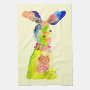 Easter bunny cute watercolor kitchen towel