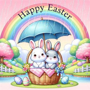 Easter Bunny Cuteness Rainbow Colorful Pastel Classic Round Sticker