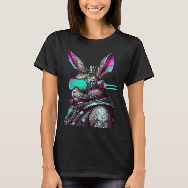 Easter Bunny Cyberpunk Aesthetic Futuristic Sci Fi T-Shirt (Front)