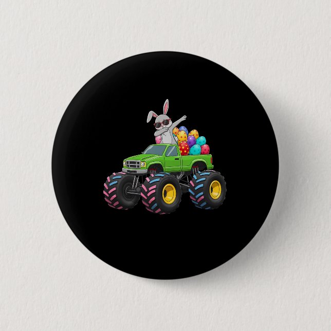 Easter Bunny Dabbing Monster Truck Easter Eggs Rab Button (Front)