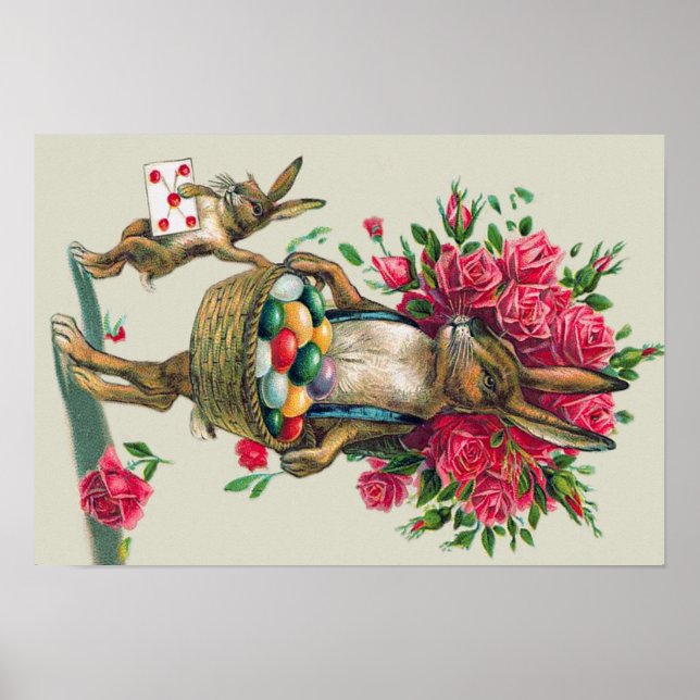 Easter Bunny Dad Child Rose Basket Egg Poster (Front)