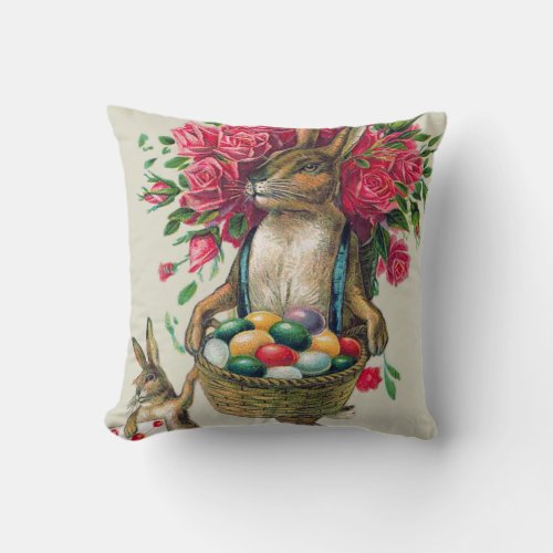 Easter Bunny Dad Child Rose Basket Egg Throw Pillow