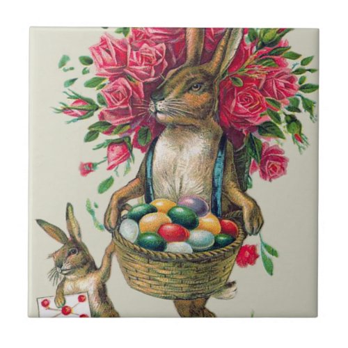 Easter Bunny Dad Child Rose Basket Egg Tile