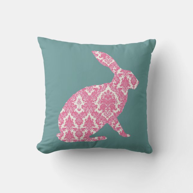easter bunny damask pink dusky blue cushion pillow (Front)