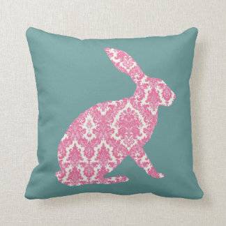 easter bunny damask pink dusky blue cushion pillow