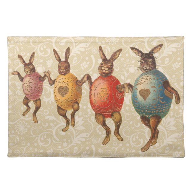 Easter Bunny Dancing Eggs Cloth Placemat (Front)