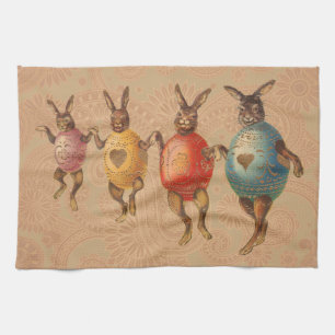 Easter Bunny Dancing Eggs Kitchen Towel