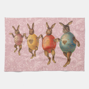 Easter Bunny Dancing Eggs Kitchen Towel