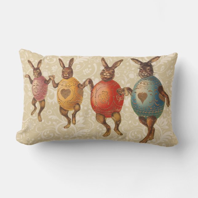 Easter Bunny Dancing Eggs Lumbar Pillow (Front)