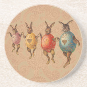 Easter Bunny Dancing Eggs Sandstone Coaster