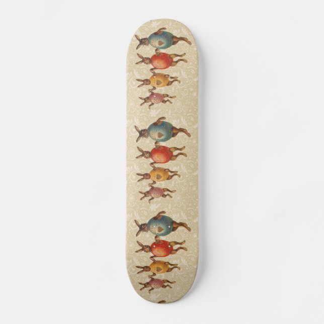 Easter Bunny Dancing Eggs Skateboard Deck (Front)