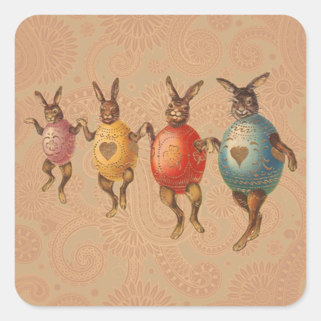 Easter Bunny Dancing Eggs Square Sticker (Front)