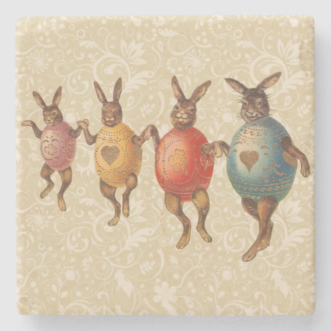 Easter Bunny Dancing Eggs Stone Coaster (Front)