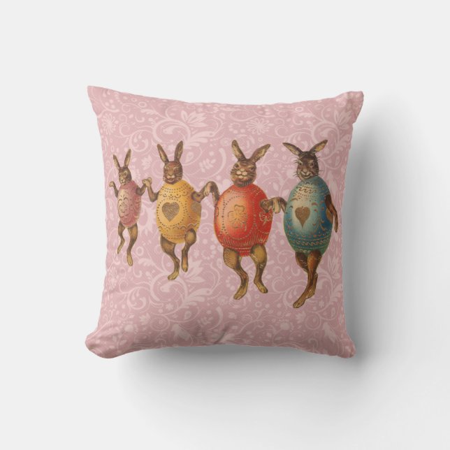 Easter Bunny Dancing Eggs Throw Pillow (Front)