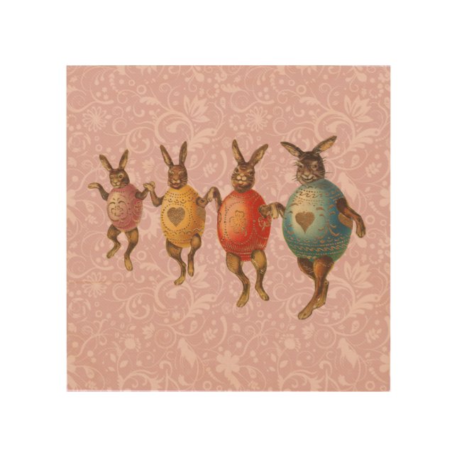 Easter Bunny Dancing Eggs Wood Wall Decor (Front)