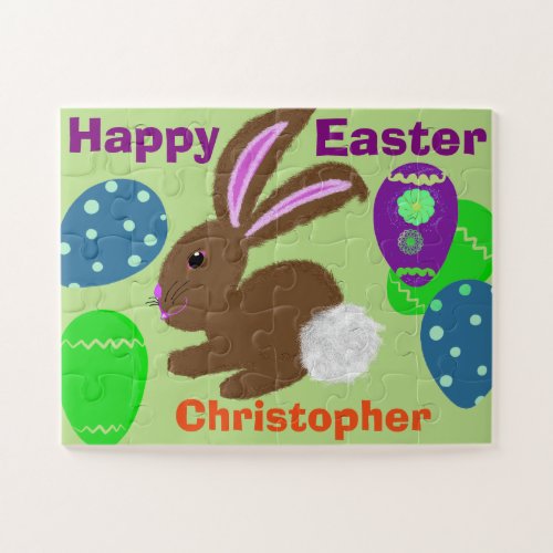 Easter Bunny Decorated Eggs Personalize NAME Jigsaw Puzzle