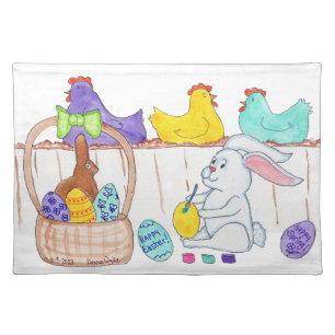 Easter Bunny Decorating Eggs Cloth Placemat