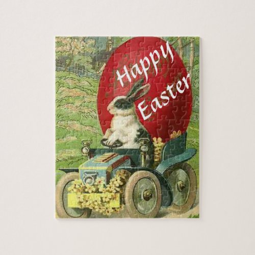 Easter Bunny Delivering a Giant Red Painted Egg Ca Jigsaw Puzzle