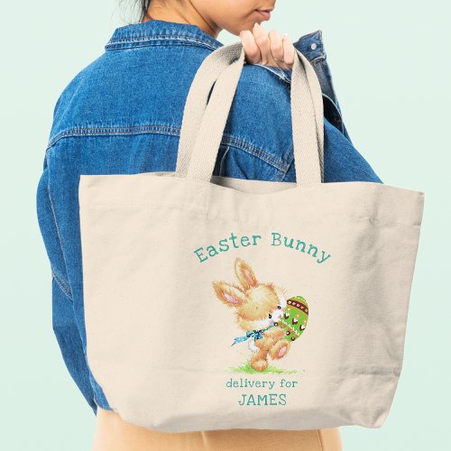 Easter Bunny Delivery Personalized Name  Holidays Large Tote Bag