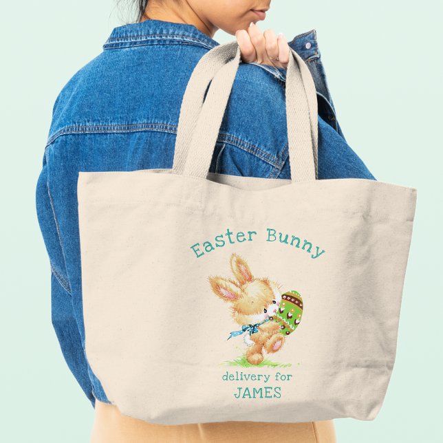 Easter Bunny Delivery Personalized Name / Holidays Large Tote Bag (Creator Uploaded)