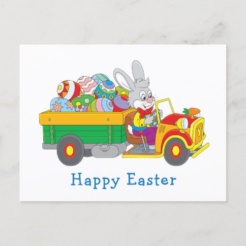 Easter Bunny Delivery Truck Holiday Postcard